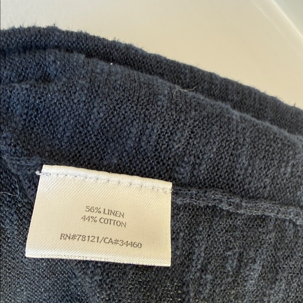 Eileen Fisher Navy Linen Cotton Short Sleeve Open Cardigan - Picture 5 of 7
